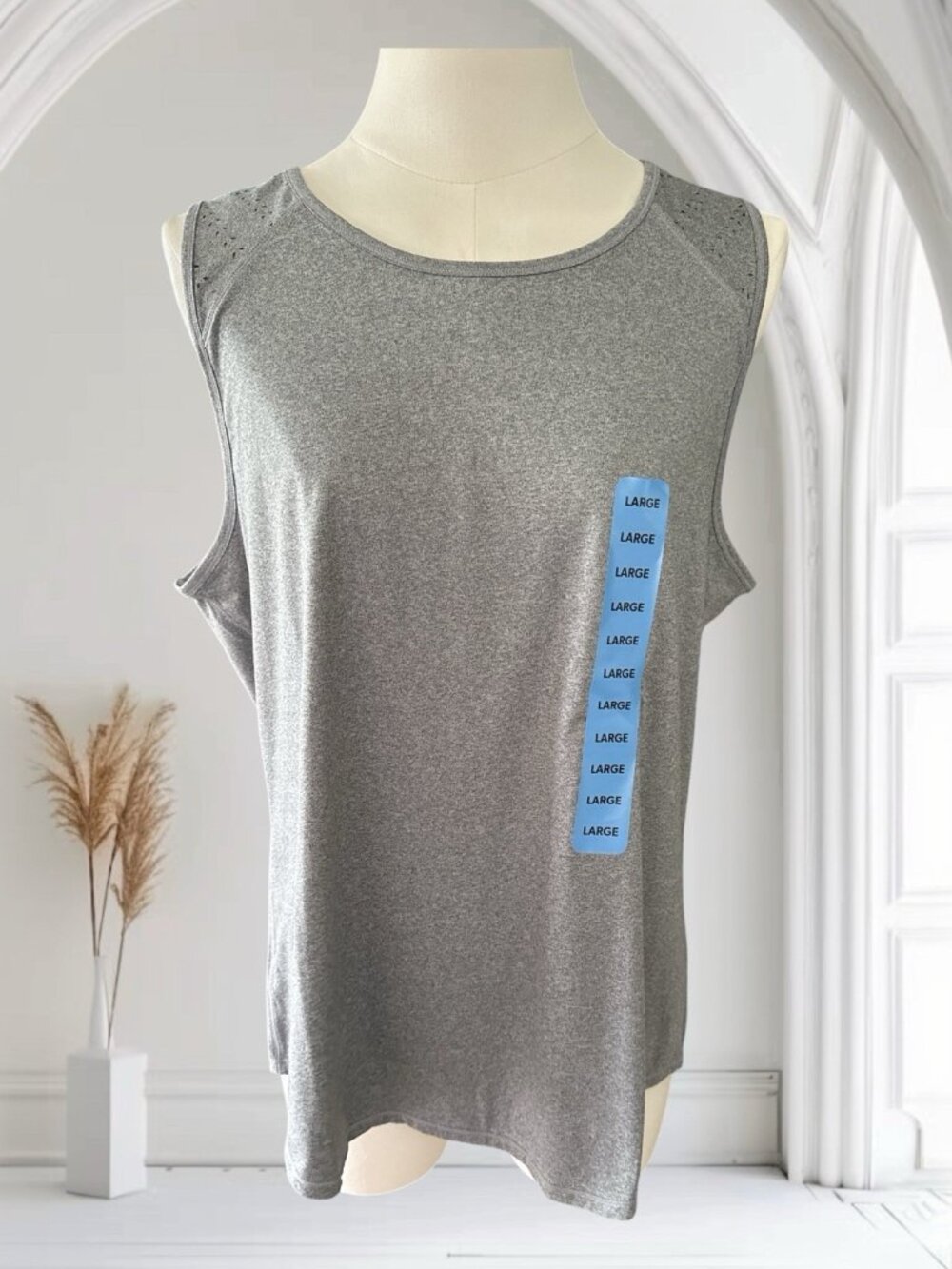 Member’s Mark Ladies Everyday Perforated Tank-Gray-Size Large-Cute Back Detail